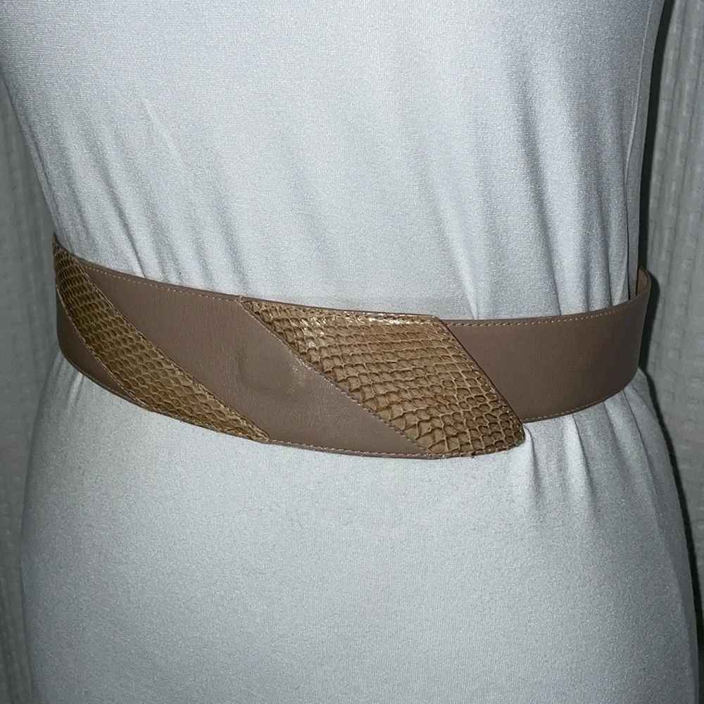 Jennifer Moore pair of leather‎ belts.  White and Taupe. Good used condition.